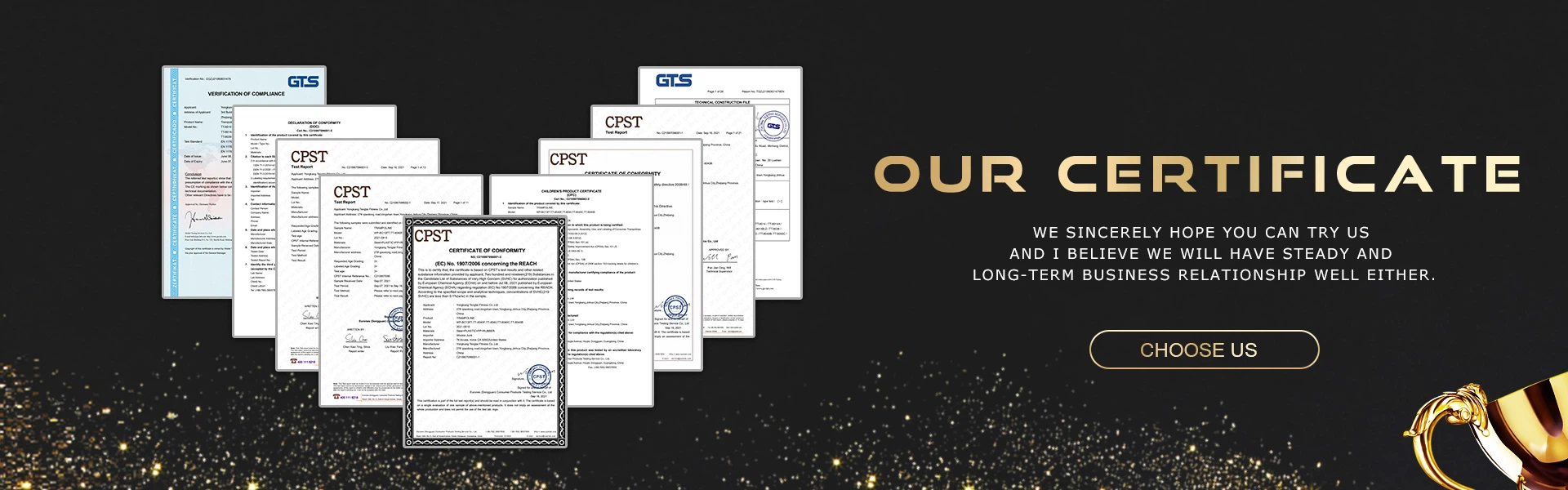 certificate Yongkang Tengtai Fitness Co.,Ltd